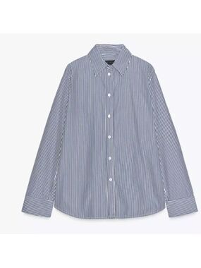 ZARA Blue & White Striped Cotton Shirt, Loose fit,  lightweight  sz xs